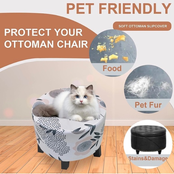 Stretch round Ottoman Slipcover for Foot Stool with Nonslip Elastic Bottom XL - Picture 4 of 6